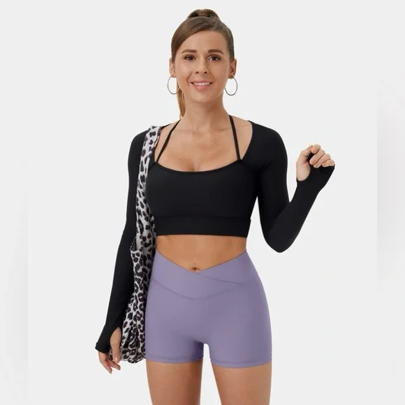 Halara Black Long Sleeve Crop Top Bra - Picture 6 of 11